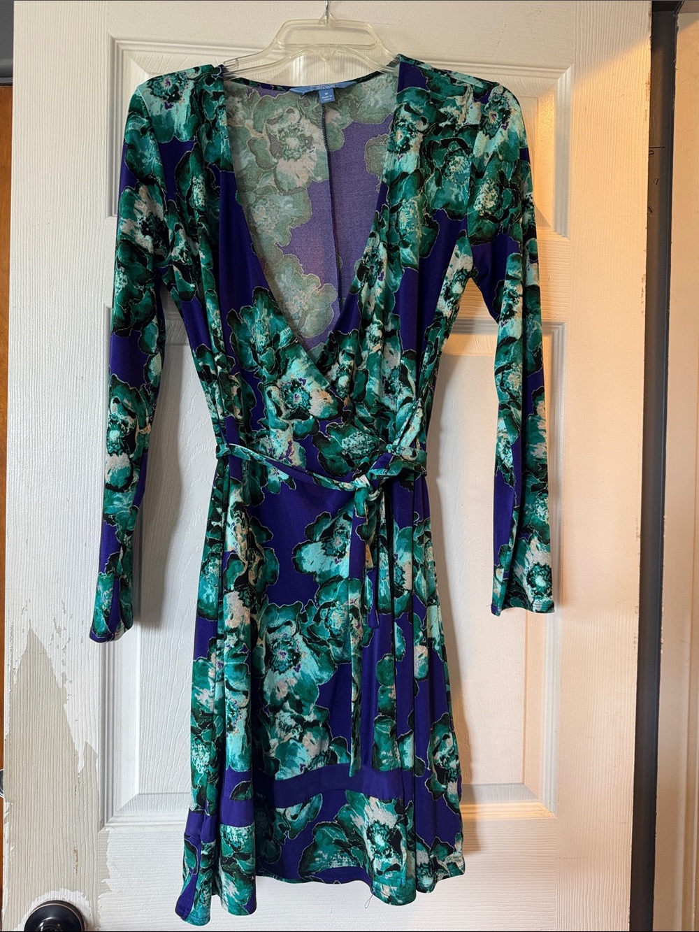Simply Vera Vera Wang Teal and Purple Floral Wrap Dress